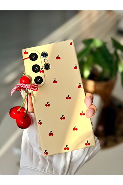 Go Aksesuar Galaxy S24 ULTRA Uyumlu Charm KİRAZ Tasarımlı Oyuncaklı Silikon K...