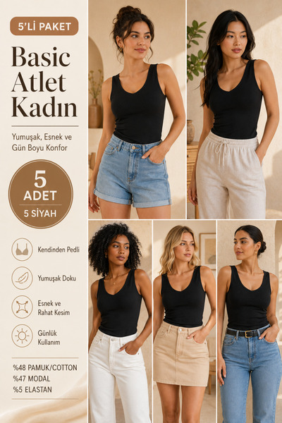 Loule Women's Cotton & Modal V-Neck 5-Piece Camisole Undershirt - with Gather...