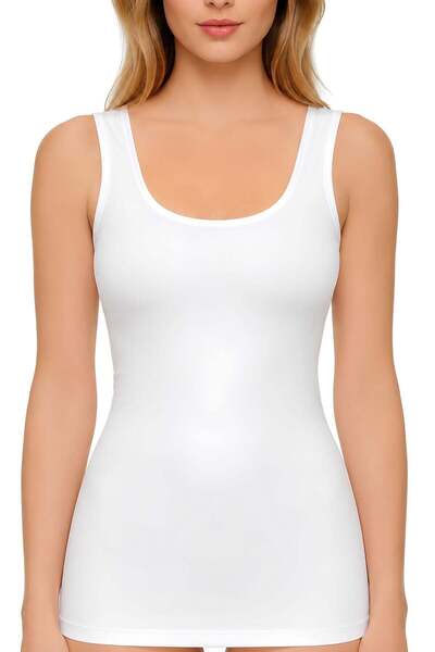 YILDIZ Ribana Wide Strap Ribbed Women's Athlete Top White 100% Cotton 3-Pack