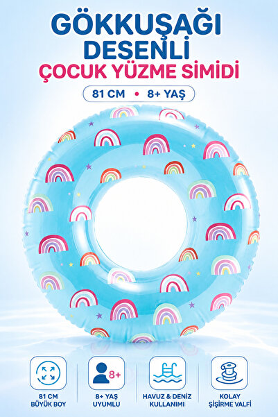 YILDIRIM OYUNCAK 81cm Rainbow Patterned Children's Swimming Ring for Ages 8+ ...