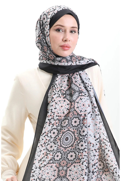 sefamerve Patterned Soft Shawl 70297-03 Black Light Salmon