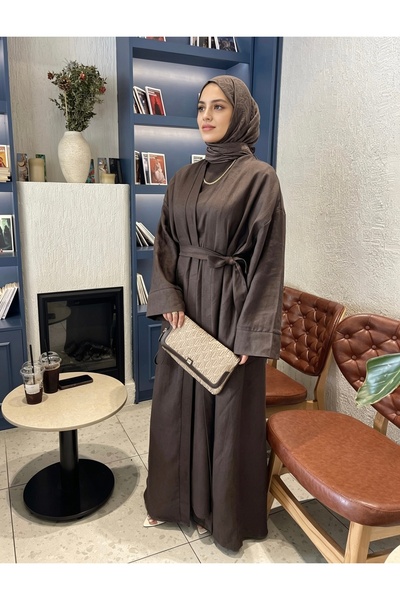 RUFFA ABAYA Keten İkili Takım, Abaya, Keten Elbise