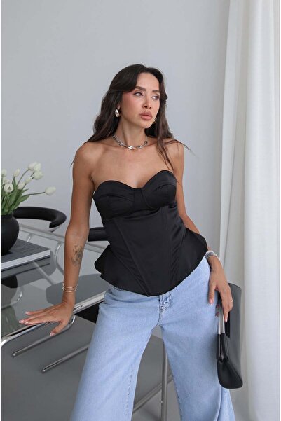 Havoş Black Underwire Satin Blouse