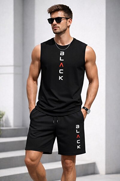 Elfa Tekstil 2-Piece Set of Men's Sleeveless T-Shirt and Pocketed Threaded Be...