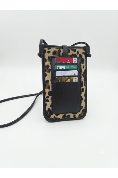 Ose Paris Phone Bag Body with Leopard Leather Section in Black