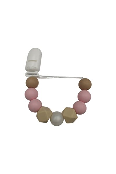 Baby Suport suzetă roz sidefat perlat, din silicon alimentar, 15 cm