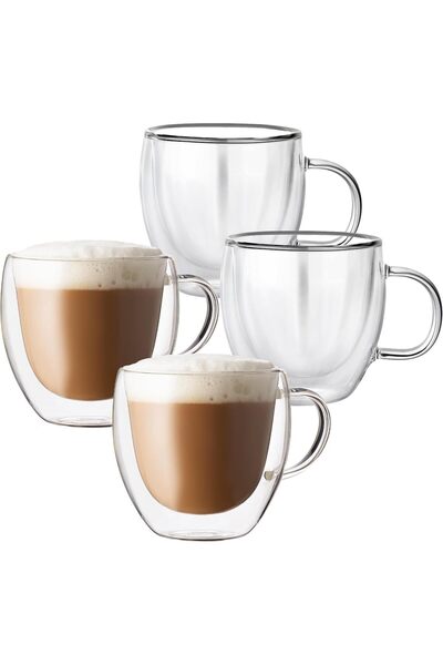 Generic Double Walled Glass Coffee Mugs Set of 4, 8.5 OZ Clear Glass Insulate...