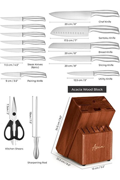 Generic Avrini Knife Sets for Kitchen with Copping Board, 15 Piece Kitchen Kn...