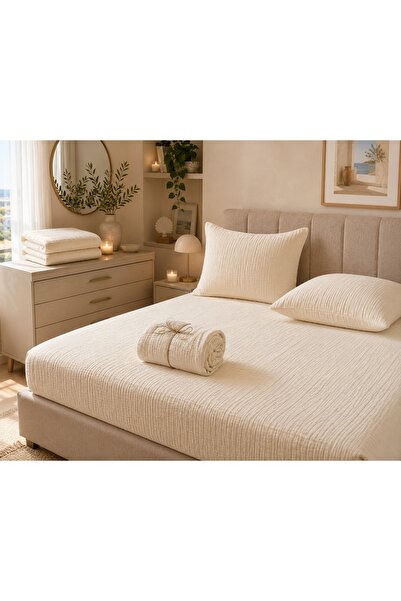 HB&Victory 100% Cotton Muslin Elastic Sheet Set Natural Ecru Color 160X200 cm...