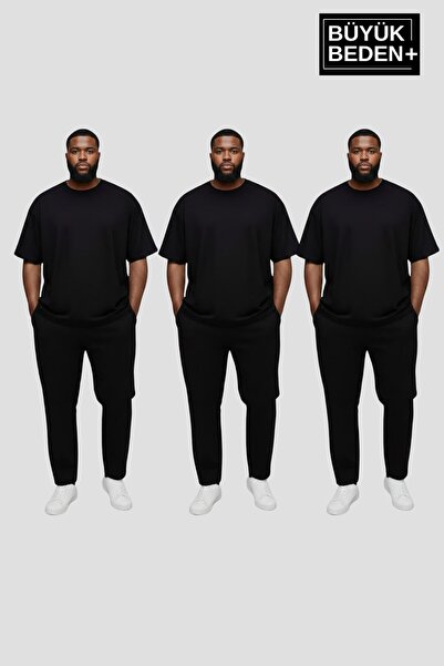 Superlife Big Size Men's Basic 3Xl-6Xl Crew Neck 3-Piece T-Shirt Set Spr26Bts...