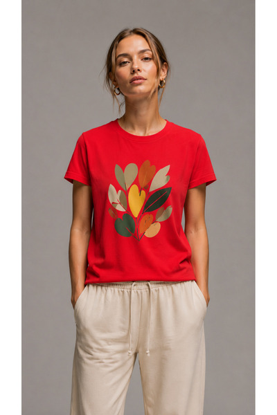 VODEXA Women's Oversize T-Shirt Leaves Printed 100% Cotton T-Shirt Comfortabl...