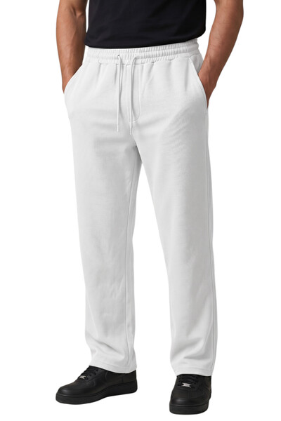 DeepSEA Pantaloni sport pentru bărbați, albi, stil baggy, din Lycra, cu șnur ...