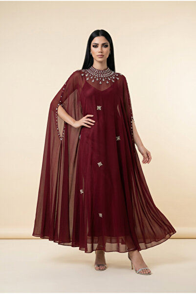 almasa alswda Kuwaiti Jalabiya with Full Embellishments in Burgundy Embroidery