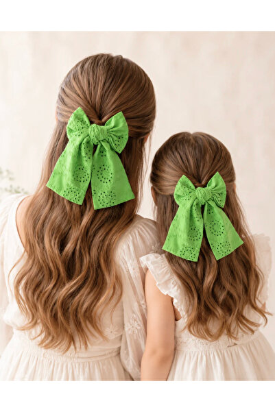 chipiques Fisto Embroidered Green Tail Bow with Automatic Clip Buckle Mother-...