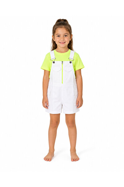 onymino Girl's White Shorts Salopet 100% Cotton with Pockets and Zipper for S...