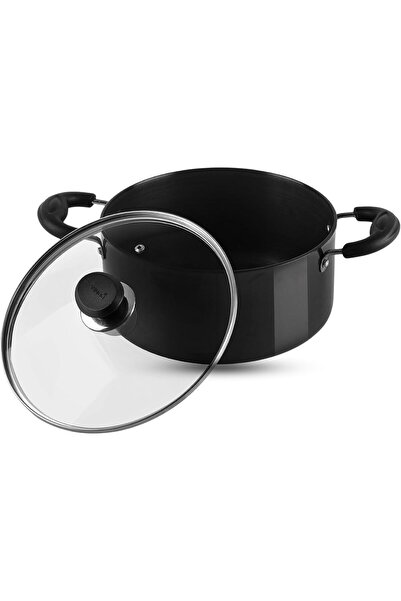 Vinod Hard Anodized Sauce Pot with Glass Lid- 24 cm, 5 Ltr Non - Induction