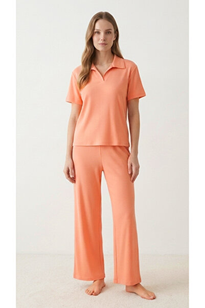 levanapajamas Women's Peach Collar Pajama Set