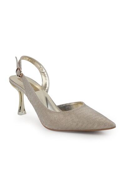Libero Women's Silvery Heeled Shoes Pointed Toe Thin Heel Slingback Stylish E...
