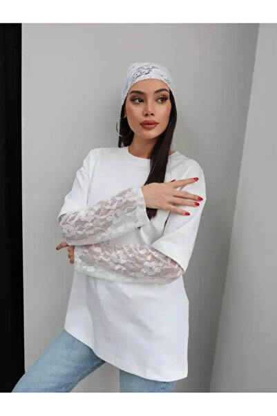 diğer1234 Γυναικεία μπλούζα MY BLOOM σε άσπρο χρώμα, με oversize γραμμή, — S