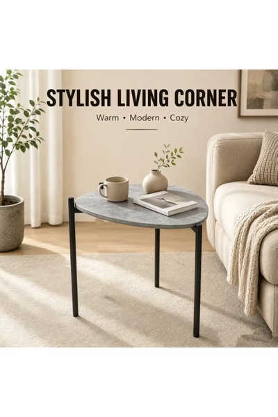 Bleco Modern triangular side table - space-saving, solid wood tabletop, metal...