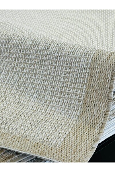 MBA Bej-Krem 459 Jüt Tabanlı Modern Dokuma Kilim Sisal Hasır Halı