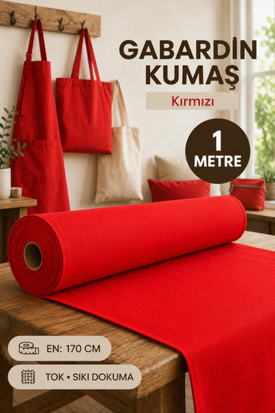 Morlay Kırmızı Gabardin Kumaş , Çanta , Tuval, Punch , Nakış , Perde , Branda...