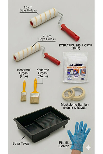 ROLART Profesyonel Boya Badana Seti 8 Parça - 20cm Duvar Rulosu, Kestirme Fır...