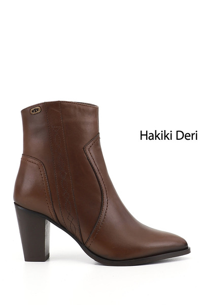 GÖNDERİ(R) Women's Brown Antique Zippered Pointed Toe Genuine Leather Boots