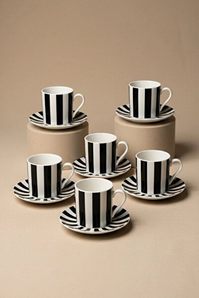 Bereketli Store Emsan Bold Black and White 6-Person Turkish Coffee Cup Set | ...
