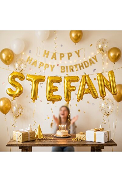 OEM Baloane Litere STEFAN, Auriu Strălucitor, Folie Metalizată 40 cm, Pai Inclus
