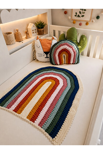 BABY CHEST Hand Knitted Rainbow Blanket and Pillow Set