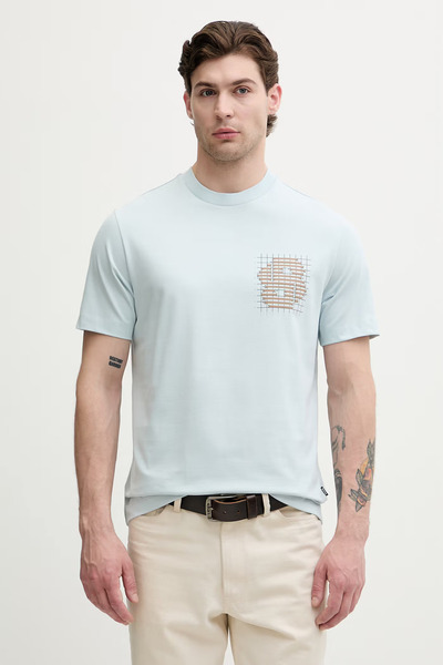 BOSS Men's Regular Fit Breathable Organic Cotton Patterned Short Sleeve Blue ...