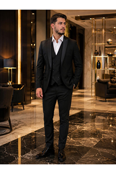 APARTRO Premium Black Vest Groom Suit 69500