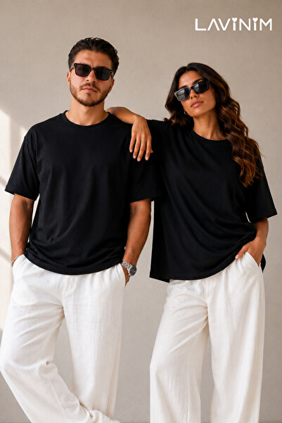 LAVİNİM Sevgili Kombini Oversize Unisex Basic Couple T-Shirt