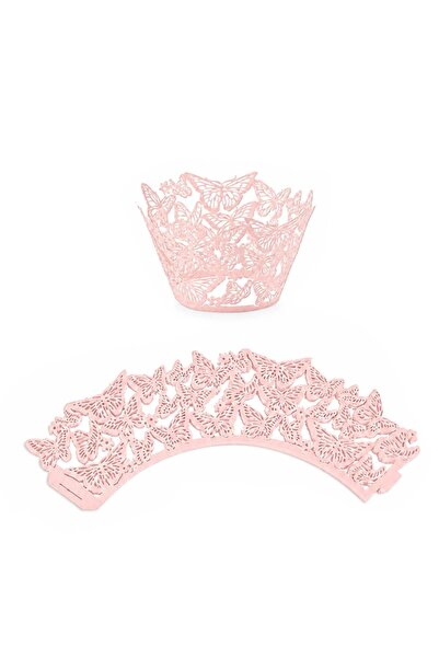 Decoratiuni Dulci Invelitori dantelate cu fluturi roz (12 buc/set)