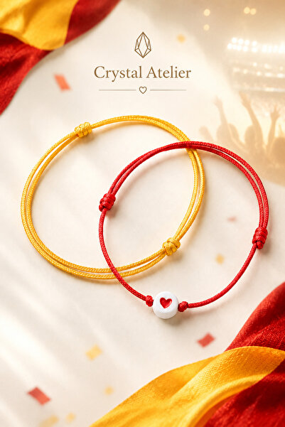Crystal Atelier Kalpli Sarı Kırmızı İpli Taraftar Bileklik Ayarlanabilir Unis...