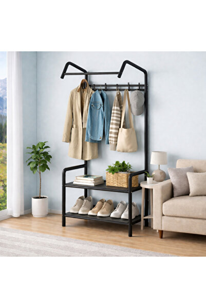 Vivendo Suport haine metalic 2 in 1 cu polita pentru incaltaminte, 166x60x32 cm