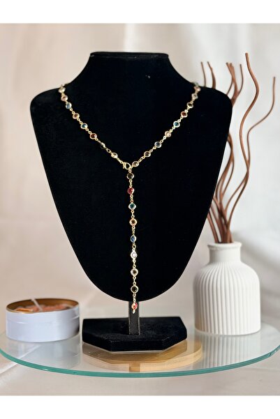 ANKA JEWELLRY قلادة ذهبية نسائية متعددة الألوان بتفاصيل حجرية طراز Y