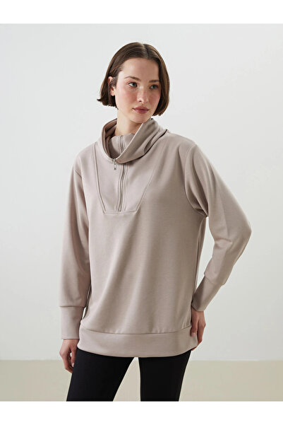LC Waikiki Gray Stand Collar Oversize Women's Sweatshirt Tunic