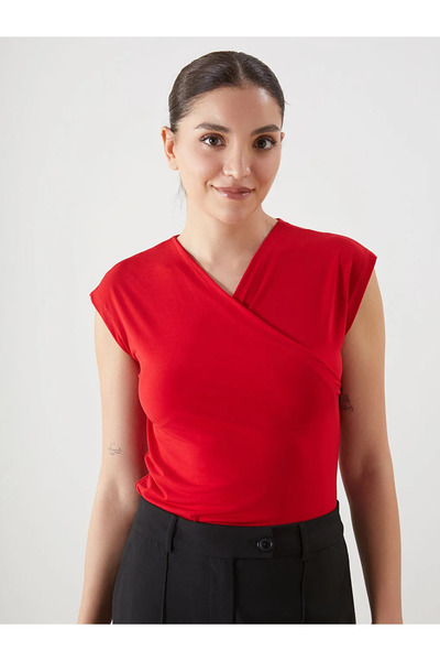 LC Waikiki Red Double-Breasted Collared Women's Blouse