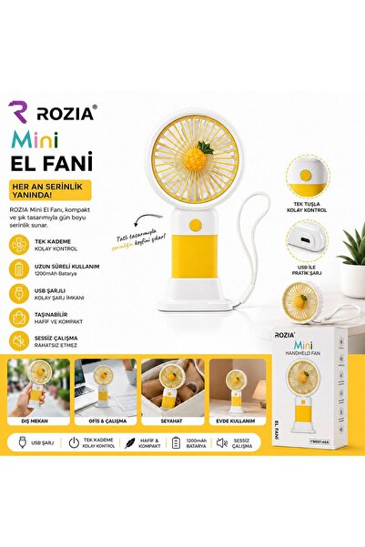 ROZIA Mini USB Şarjlı El Vantilatörü 1200mAh Taşınabilir Sessiz Mini Fan – RA...