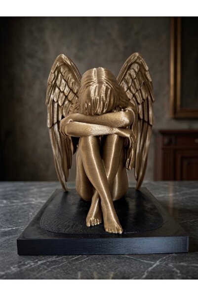 ARKlife 3D Electronic Dekoratif Üzgün Melek Heykel Biblo Bronz Gold Modern Ev...
