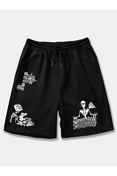 classy moda Oversize Black Shorts - Streetwear Graphic Printed