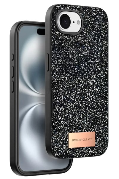 TakÇalıştır Onegif iPhone 16E Compatible Bright Glitter Cover - Black
