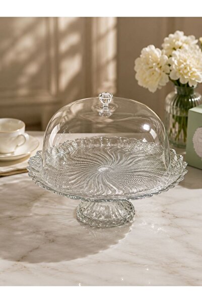 RimaGold Glass serving dish with base and acrylic lid
