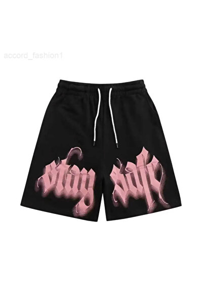 classy moda Oversize Black Shorts - Streetwear Graphic Printed