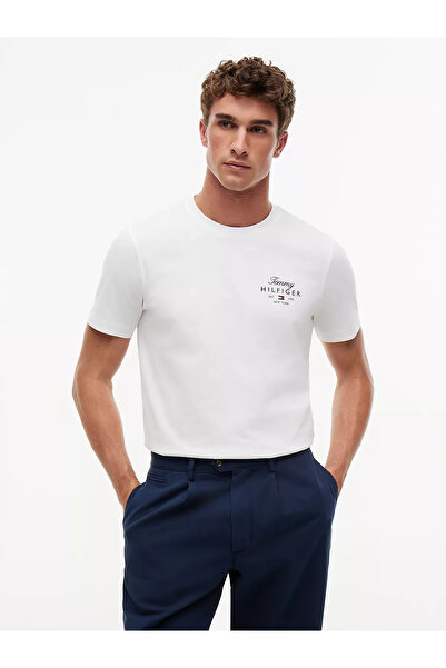 Tommy Hilfiger Men's Short Sleeve Crew Neck Lettering Pattern Slim Fit White ...