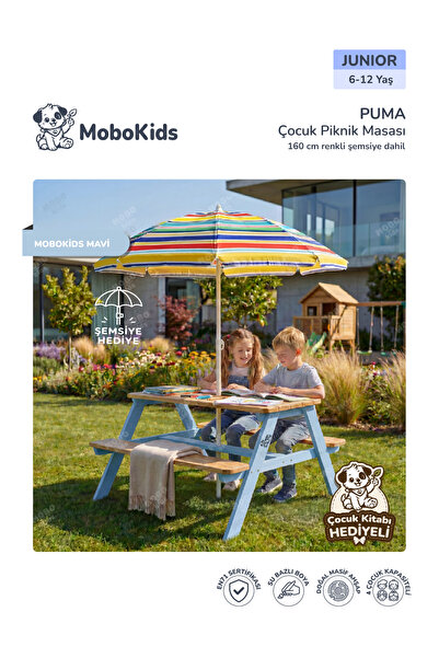 mobokids 4 Kişilik Çocuk Piknik Bankı Puma Masif Ahşap Junior 6 - 12 Yaş Şems...