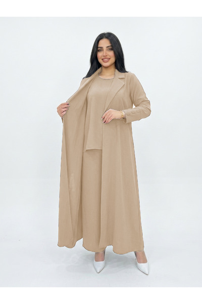 YOU ABAYA 4-Piece Travel Set with Crepe-Copper Fabric in Beige Color