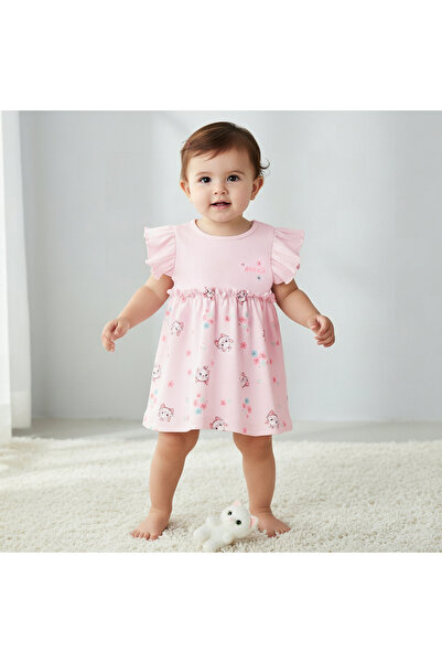 Disney Round Neck Cap Sleeves Dress with Marie Print